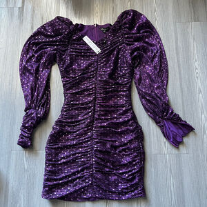 For Love And Lemons Dress Extra Small La Villette Polkadot Mini Ruched Purple